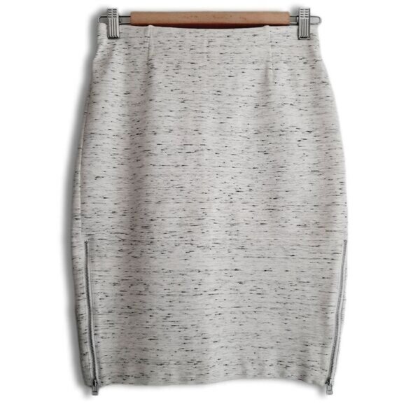 WILFRED / Aritzia Exposed Zip Slit Ponte Pencil Fitted Mini Skirt Marled Grey 6 - Picture 1 of 13